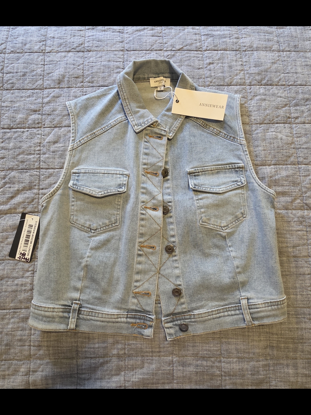 Anniewear Light Wash Denim Vest - Sleeveless Collared Utility Vest